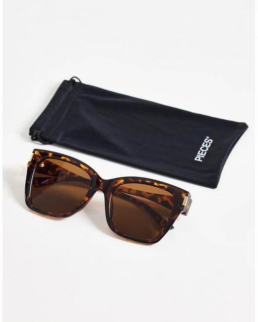 Pieces Brown Square Fram Cat Eye Sunglasses