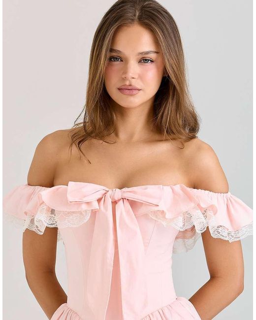 House Of Cb Pink Jaide Stretch Cotton Off Shoulder Corset Mini Dress