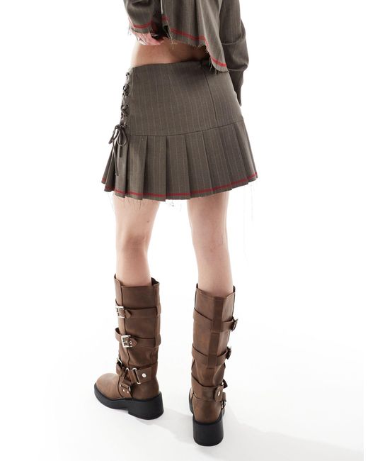 Collusion Natural Pleated Mini Skirt With Lace Up Detail And Raw Hem (part Of A Set)-multi