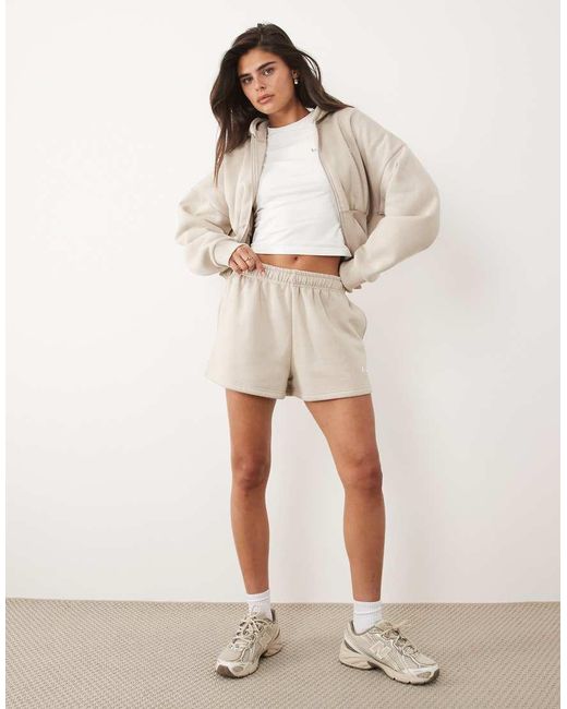 Kaiia Natural Cotton Rich Silver Hardware Logo Sweat Shorts