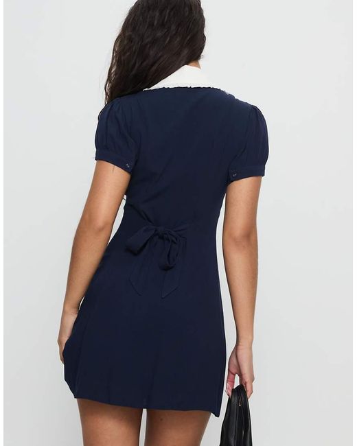 Princess Polly Blue Fabiola Contrast Collared Button Up Tie Back Mini Dress