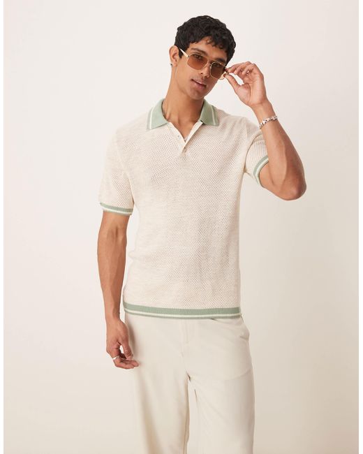 ASOS Natural Boxy Polo With Tipping for men