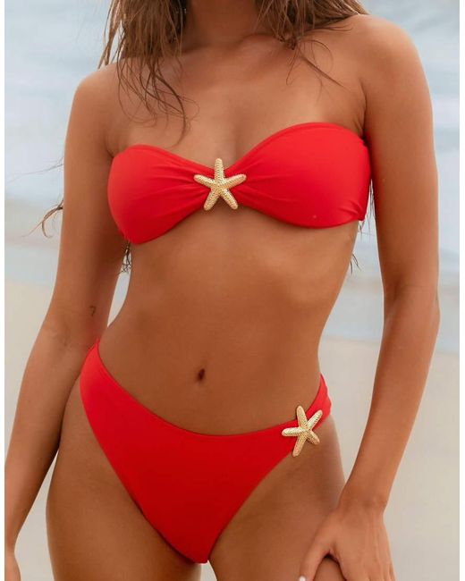 Moda Minx Red X Agnes Pimentel Brazilian Bikini Bottom With Starfish Detail