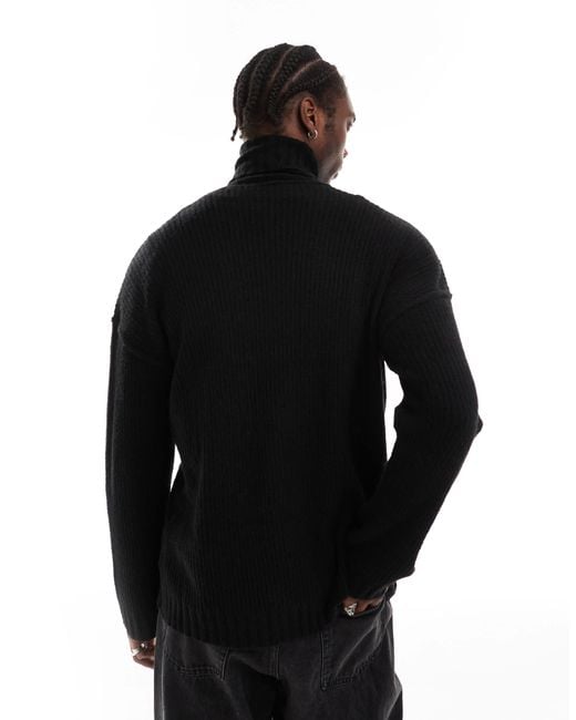 Collusion Black Oversized Heavy Weight Roll Neck Jumper for men