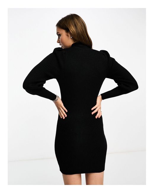 ONLY Black High Neck Puff Sleeve Mini Jumper Dress