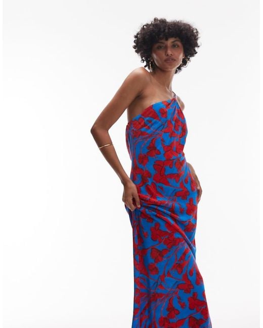 TOPSHOP Blue Asymmetric One Shoulder Open Back Midi Occasion Dress