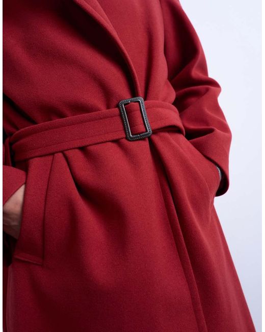 TOPSHOP Red Dropped Belt Longline Formal Coat