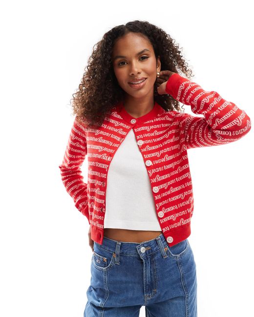 Tommy Hilfiger Red All Over Logo Cardigan