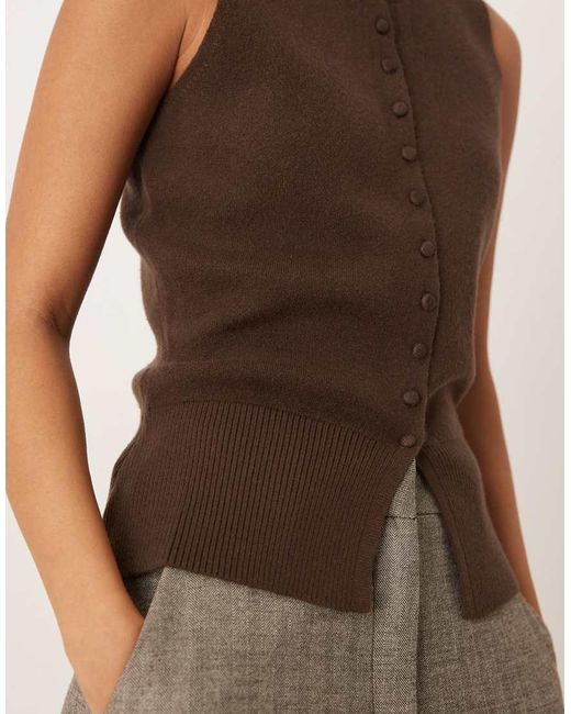 Threadbare Brown Crew Neck Cardigan Vest