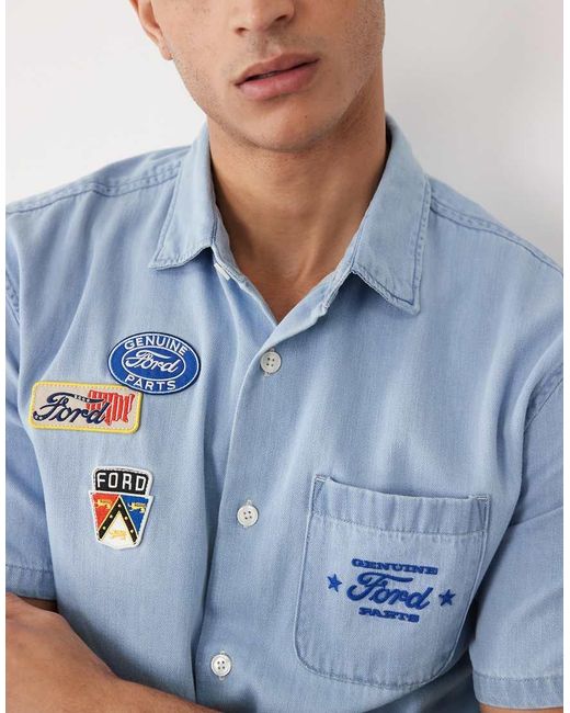 Abercrombie & Fitch Blue Motor Graphic Short Sleeve Workwear Shirt for men