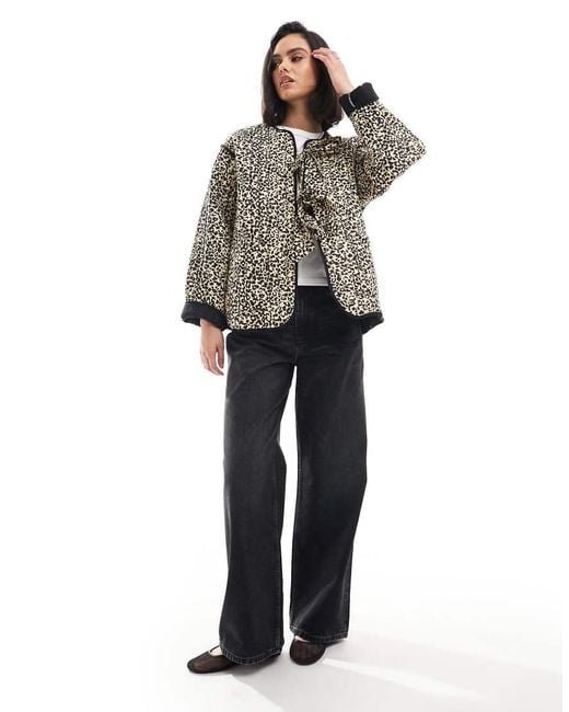 ASOS Gray Quilted Leopard Print Jacket