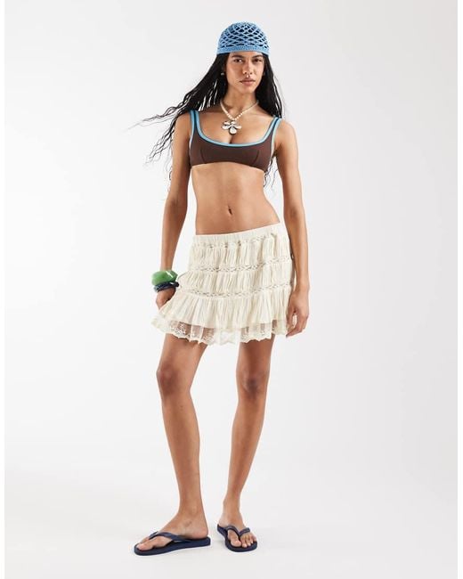 Reclaimed Vintage White Mini Skirt With Tiers And Lace Hem