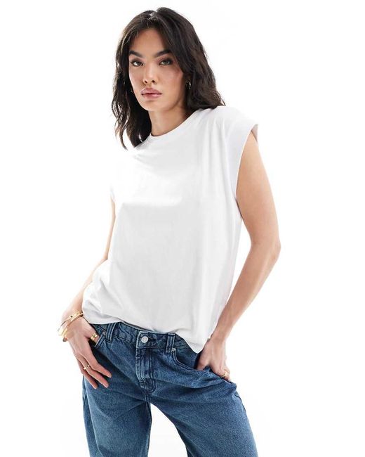 Camiseta Blanca Sin Mangas Con Detalle En Los Hombros De Mango de color Blanco Lyst