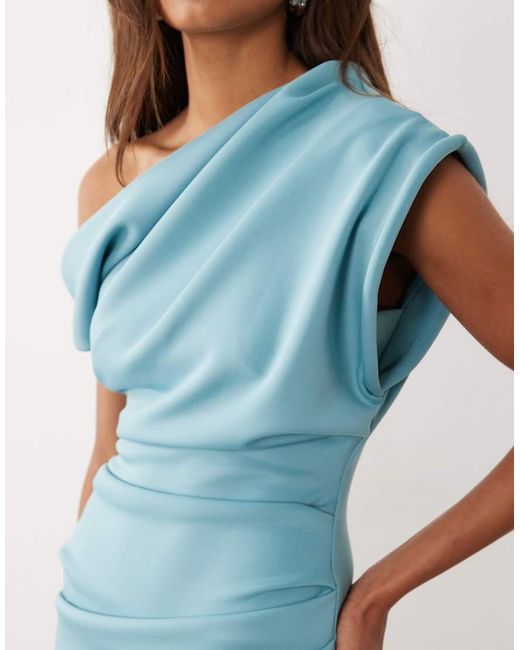 ASOS Blue Asymmetric Off Shoulder Midi Dress
