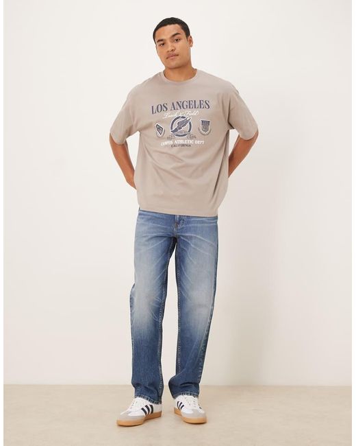 ASOS Natural Oversized T-Shirt With Sports Graphic for men