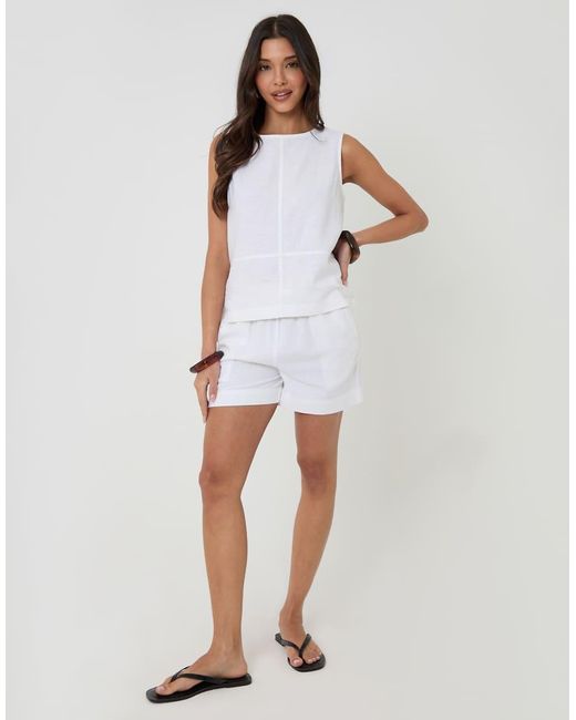 Threadbare White Linen Blend Tie-Back Shell Top