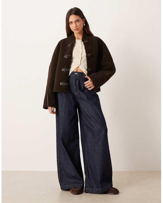 Mango Black Borg Collarless Reversable Jacket With Toggles