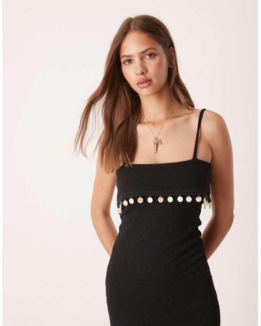 ASOS Natural Knitted Shell Trim Detail Maxi Dress