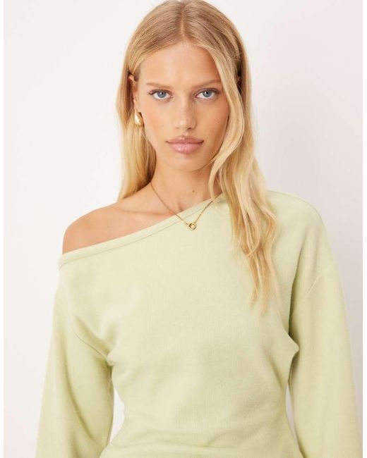 ASOS Natural Supersoft Off Shoulder Corset Waist Long Sleeve Top