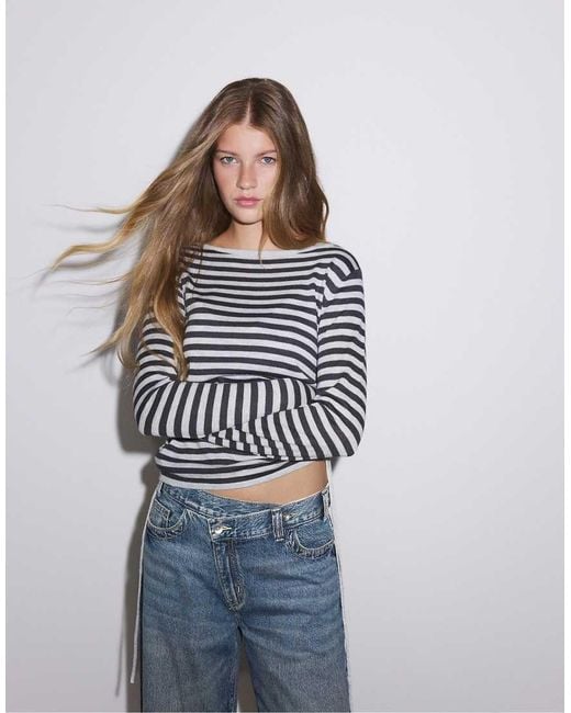 Stradivarius Blue Striped Jumper With Side Ruching