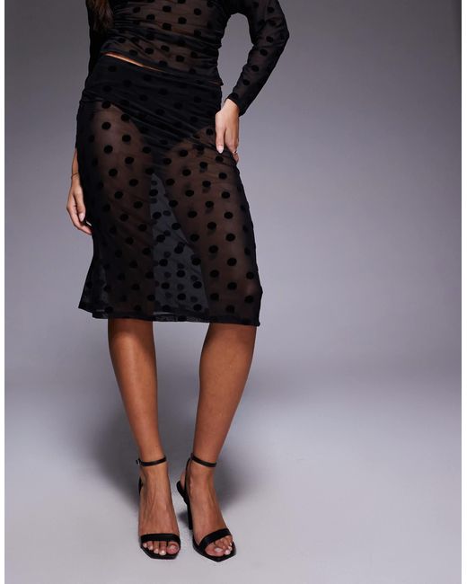 ASOS Black Flocked Polka Dot Mesh Sheer Awkward Length Skirt