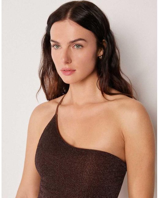 Calzedonia Brown One-Shoulder Swimsuit Metallic Glow