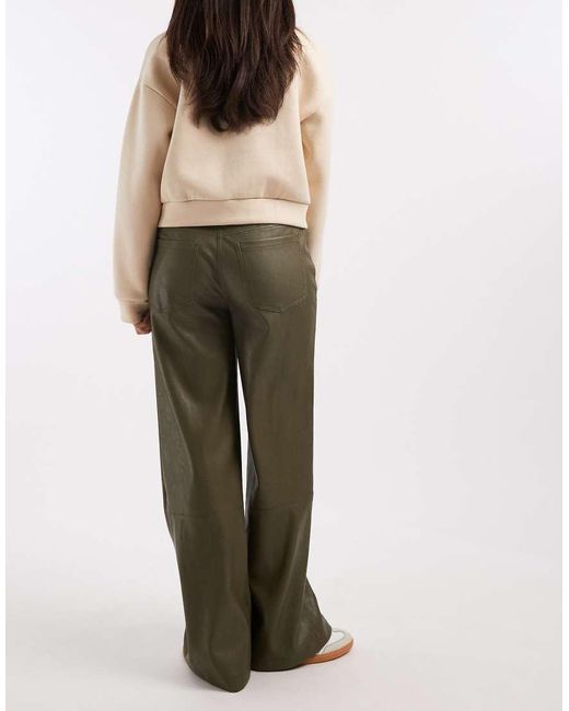 ASOS Natural Low Rise Mansy Faux Leather Trousers