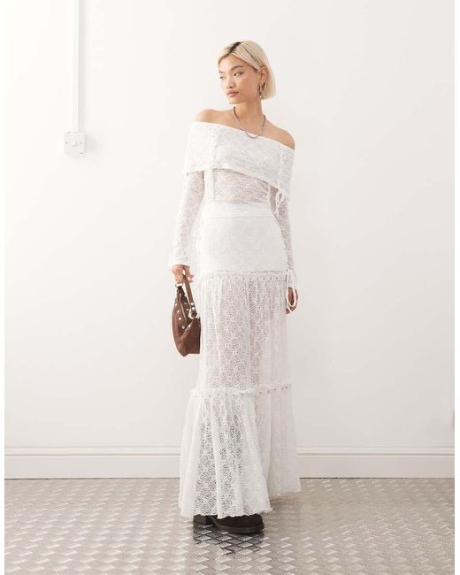 Minga Natural London Textured Lace Tiered Lace Up Maxi Skirt