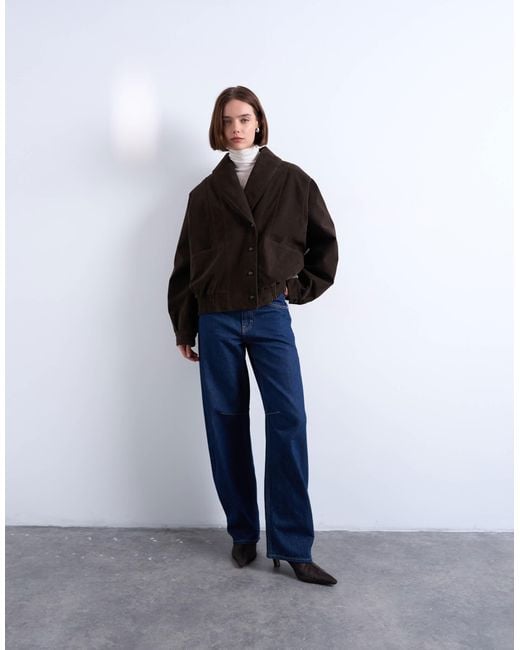 TOPSHOP Blue Faux Suede Shawl Bomber Jacket