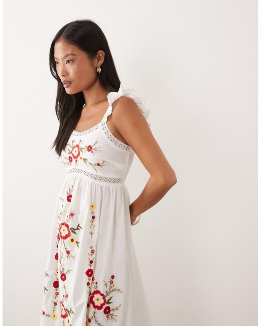 Miss Selfridge White Lace Insert Embroidered Maxi Dress