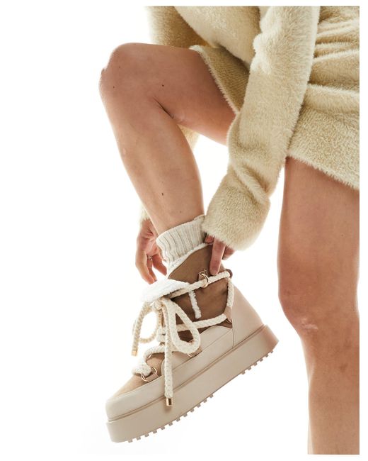 ASOS Natural Alpine Shearling Lace Up Snow Boots