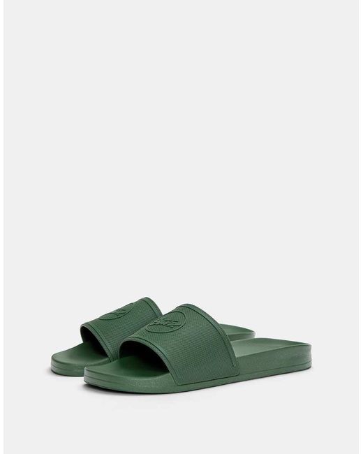 Pull&Bear Green Rubberised Stwd Beach Sandals for men