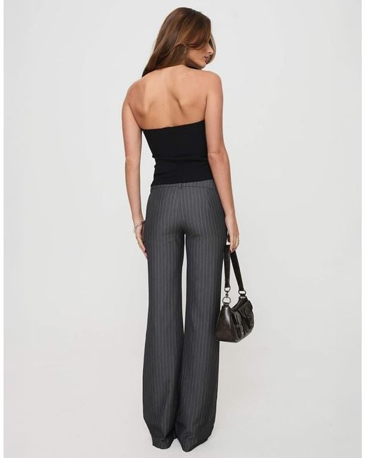 Princess Polly Blue Kinkirk Mid Rise Slim Fit Button Detail Flared Tailored Trousers