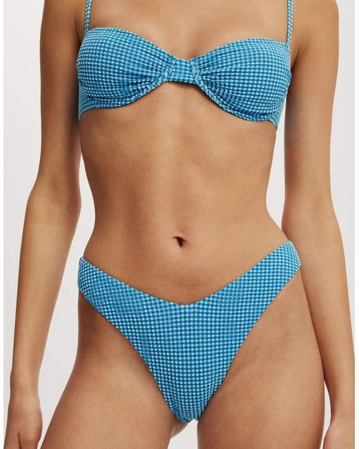 Cotton On Blue Dip Front High Side Brazilian Bikini Bottom