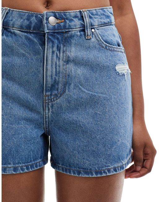 Short mom en jean effet usé à taille haute - moyen ONLY en coloris Blue