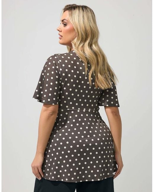 Yours Clothing Gray Polka Dot Knot Front Top
