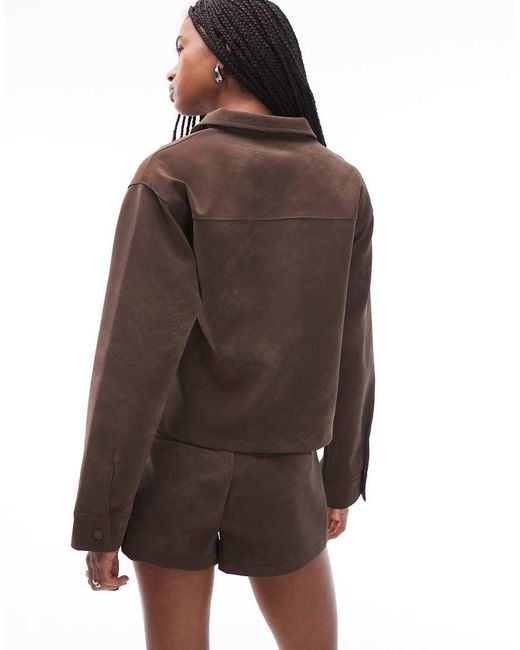 ASOS Brown Mix & Match Textured Leather Look Oversized Shirt
