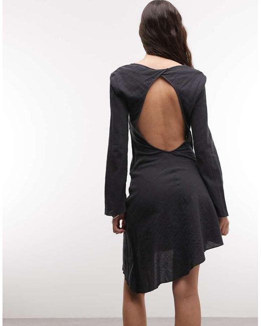 Weekday Multicolor Crinkle Long Sleeve Mini Dress With Open Back And Asymmetric Hem