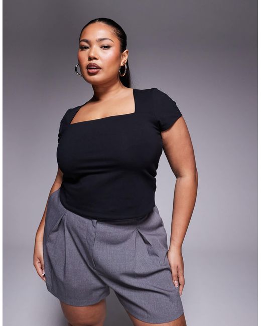 Asos design curve - top double épaisseur avec mancherons et encolure carrée ASOS en coloris Gray