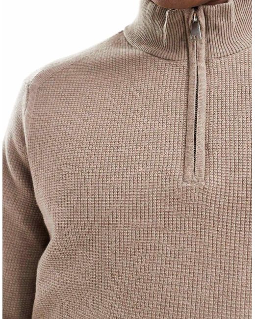 River Island Brown Quarter Zip Jumper for men