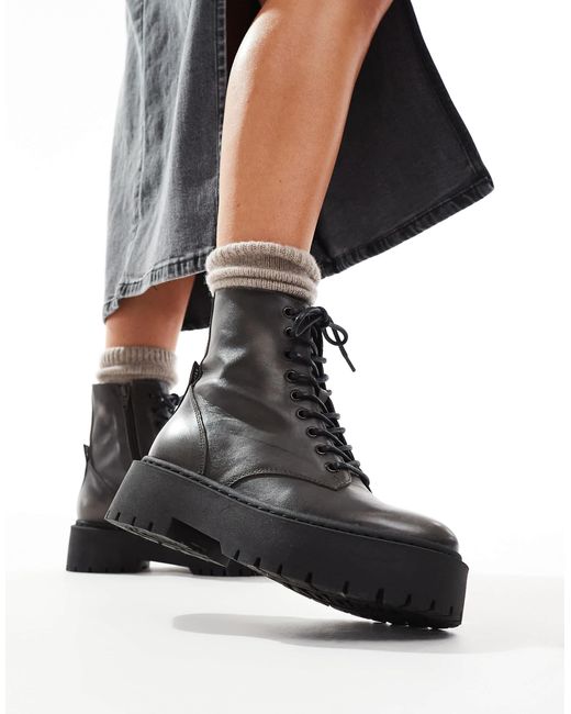 Steve Madden Gray Skylar Chunky Lace Up Biker Boots
