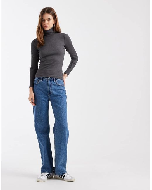 Brave Soul Gray Long Sleeve Ribbed Rollneck Top