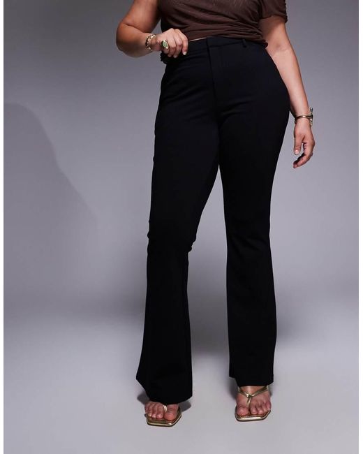 ASOS Black Asos Design Curve Premium Ponte Flare Trouser With Tailored Waistband