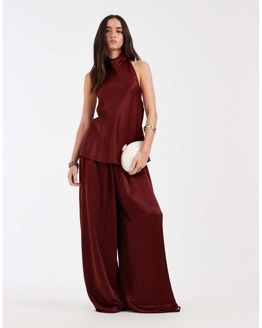 ASOS Red Tailo Soft Satin Halter Neck Top