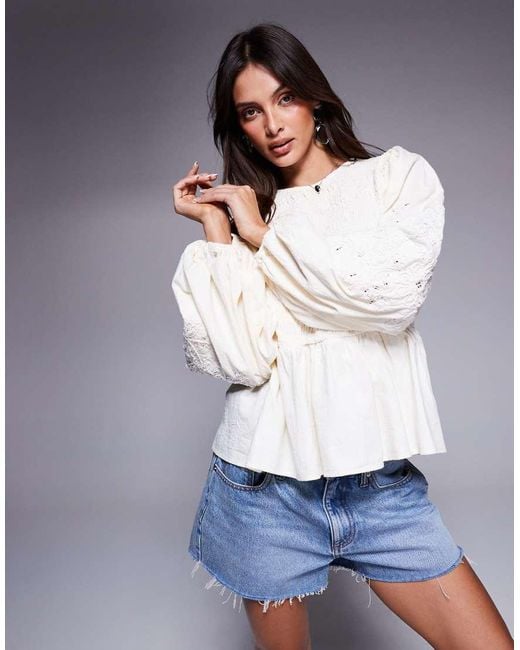 River Island Blue Long Sleeve Shirred Top