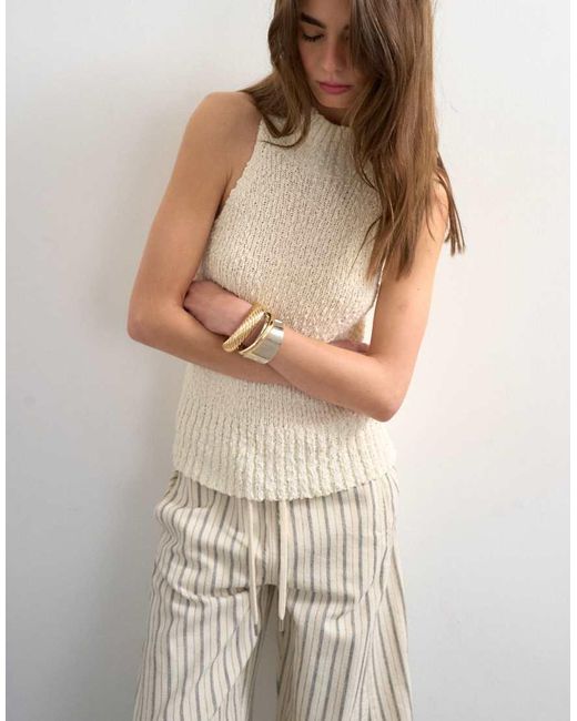 TOPSHOP White Knitted Sleeveless Textured Grown On Singlet