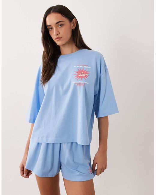 ASOS Blue Del Sol Motel Graphic Print Pyjama Set
