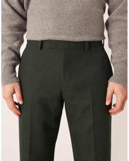 ASOS Green Smart Straight Leg Trousers With Wool for men