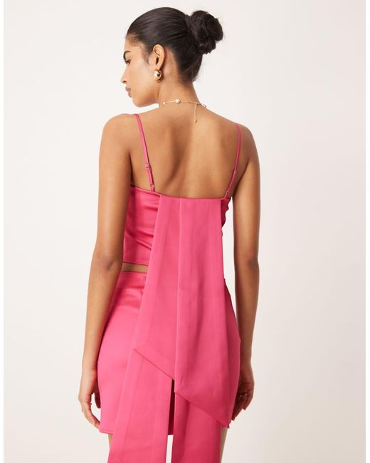 ASOS Pink Sash Detail Satin Cropped Cami Top