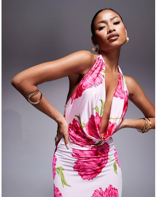 Vestito Lungo Con Scollo Ad Anello Allacciato Al Collo di AFRM in Pink